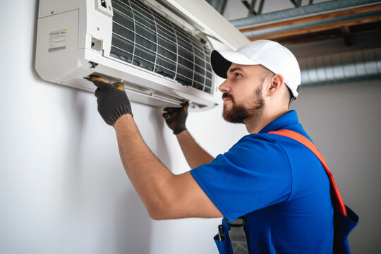 HVAC technician installing a mini split air conditioner in Campbell