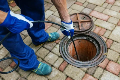 Plumber cleaning an outdoor sewer drain in Campbell